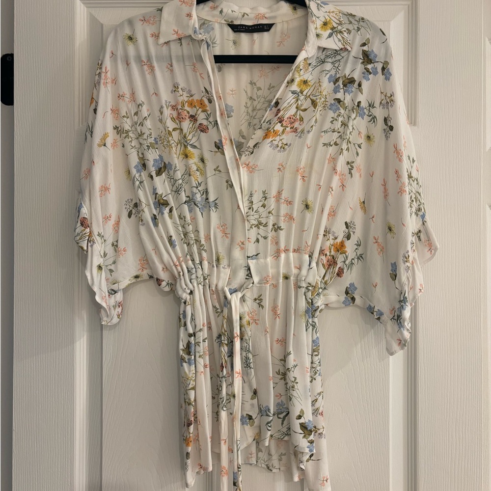Zara Floral Blouse - White with Multicolor Accents